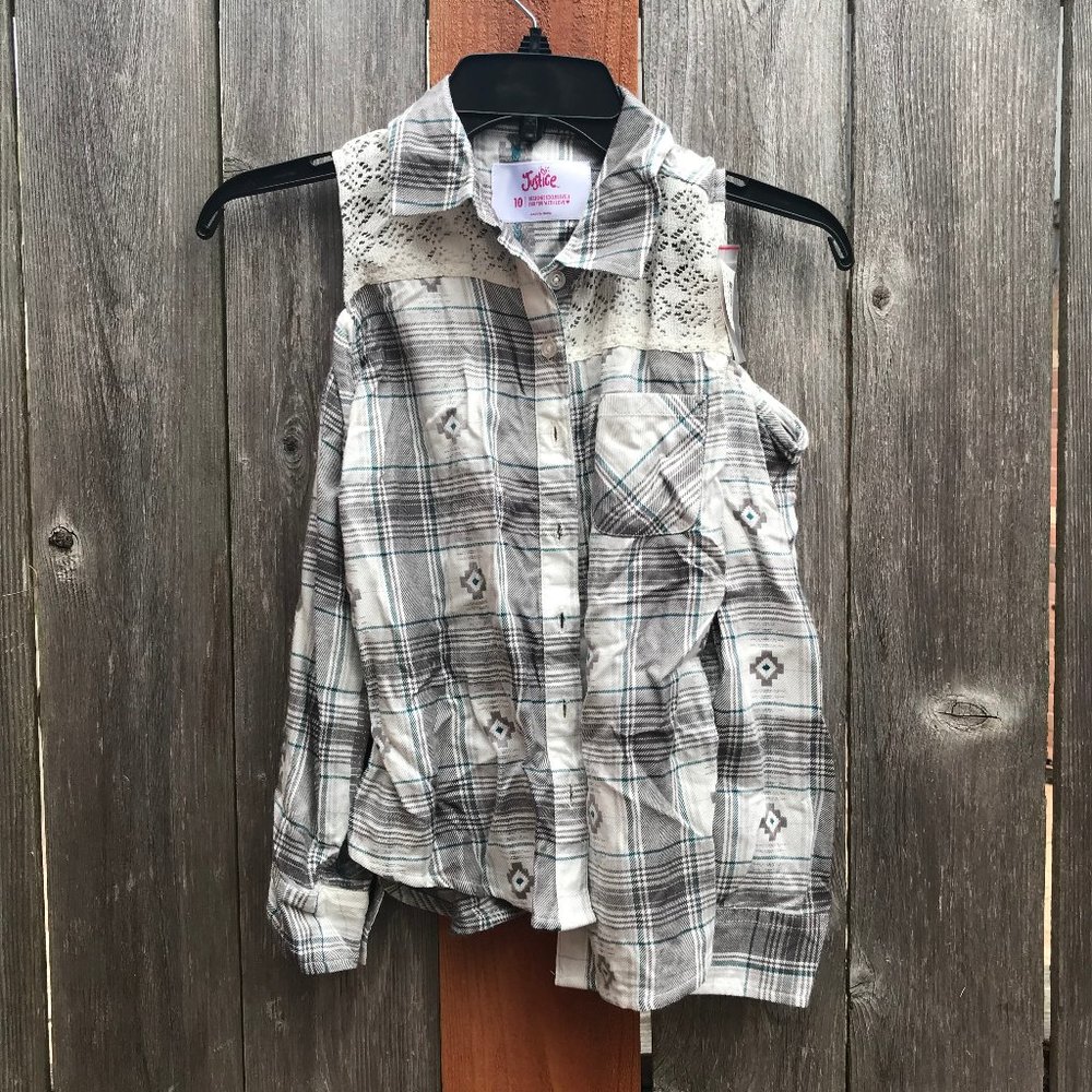 NWT Justice Cold Shoulder Western Button Up Sz 10